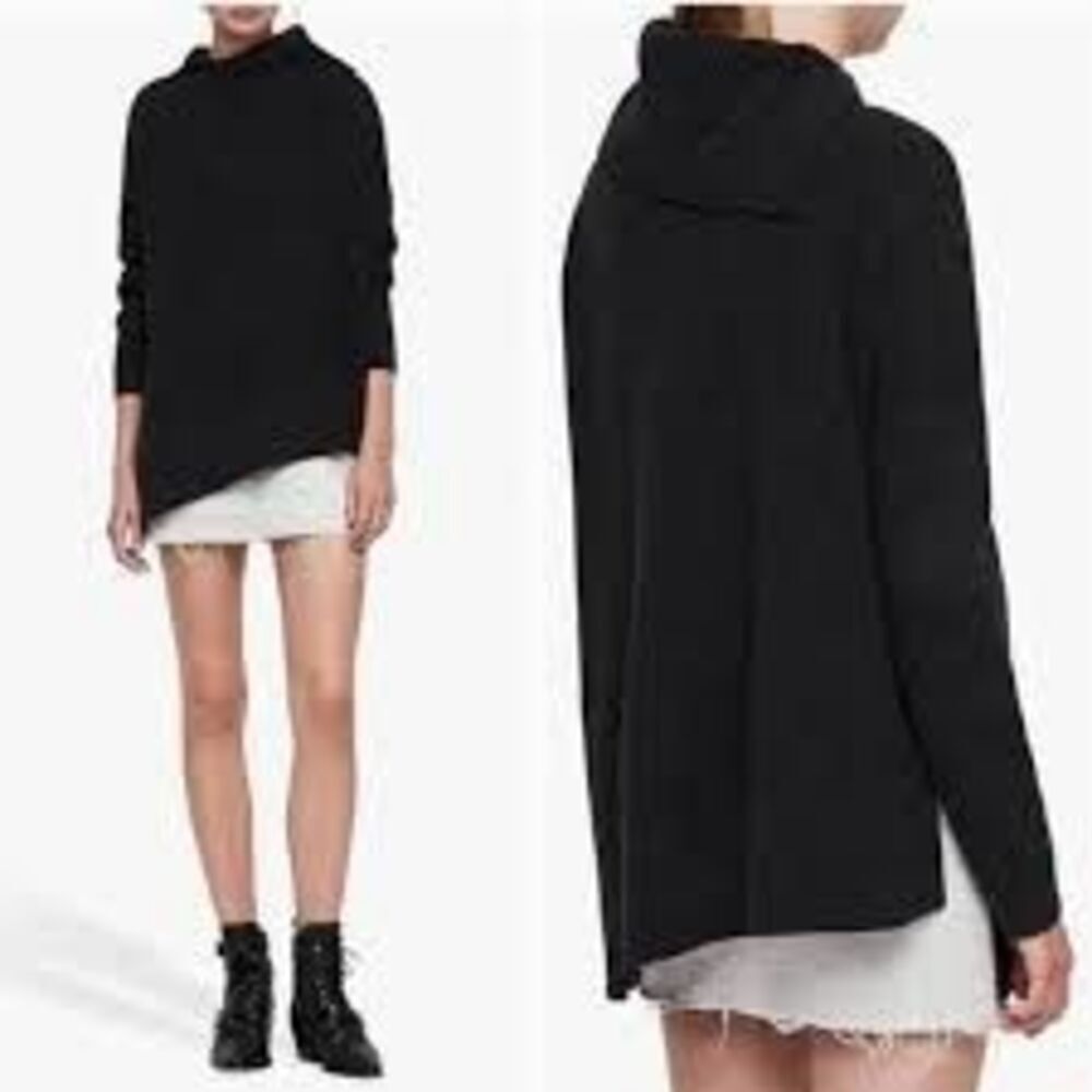 AllSaints Hettie Jumper Charcoal Wool Cashmere Blend Funnel Neck Sweater S